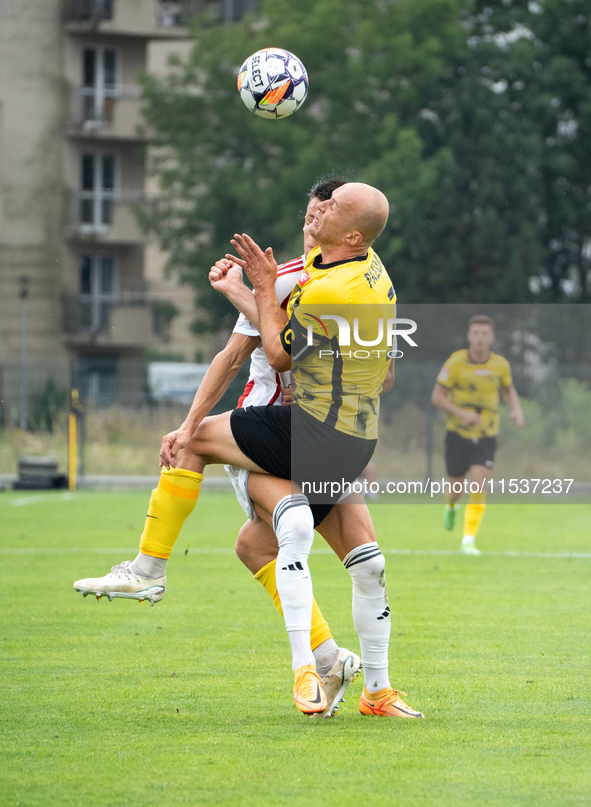 Michal Pazdan plays in a game between Wieczysta Krakow and Pogon Grodzisk Mazowiecki in Krakow, Poland, on September 1, 2024. Polish footbal...