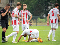 Pogon players participate in a game between Wieczysta Krakow and Pogon Grodzisk Mazowiecki in Krakow, Poland, on September 1, 2024. Polish f...