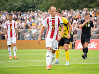 Damian Jaron plays in a game between Wieczysta Krakow and Pogon Grodzisk Mazowiecki in Krakow, Poland, on September 1, 2024. Polish football...