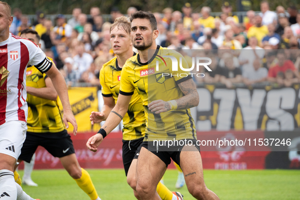 Goku Roman plays in a game between Wieczysta Krakow and Pogon Grodzisk Mazowiecki in Krakow, Poland, on September 1, 2024. Polish football s...