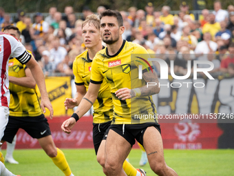 Goku Roman plays in a game between Wieczysta Krakow and Pogon Grodzisk Mazowiecki in Krakow, Poland, on September 1, 2024. Polish football s...