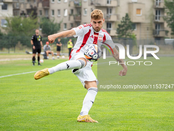 Kacper Sommerfeld plays in a game between Wieczysta Krakow and Pogon Grodzisk Mazowiecki in Krakow, Poland, on September 1, 2024. Polish foo...