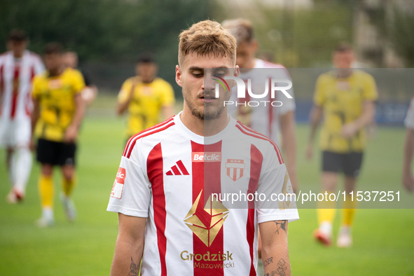 Kacper Sommerfeld plays in a game between Wieczysta Krakow and Pogon Grodzisk Mazowiecki in Krakow, Poland, on September 1, 2024. Polish foo...