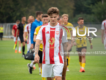 Nikodem Niski plays in a game between Wieczysta Krakow and Pogon Grodzisk Mazowiecki in Krakow, Poland, on September 1, 2024. Polish footbal...