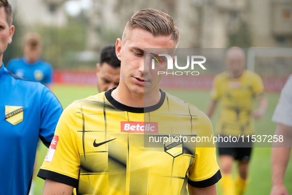 Daniel Mikolajewski plays in a game between Wieczysta Krakow and Pogon Grodzisk Mazowiecki in Krakow, Poland, on September 1, 2024. Polish f...