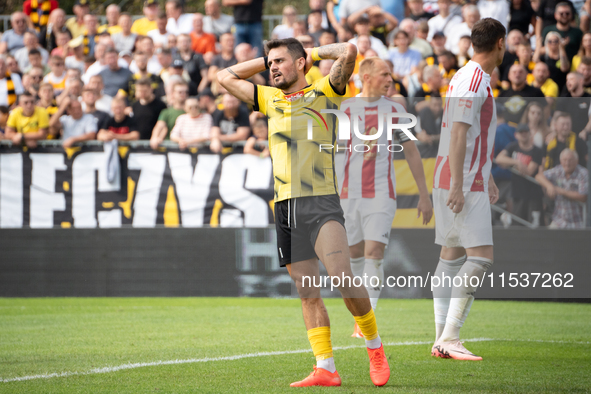 Goku Roman plays in a game between Wieczysta Krakow and Pogon Grodzisk Mazowiecki in Krakow, Poland, on September 1, 2024. Polish football s...