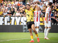 Goku Roman plays in a game between Wieczysta Krakow and Pogon Grodzisk Mazowiecki in Krakow, Poland, on September 1, 2024. Polish football s...