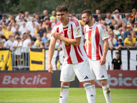 Aleksander Gajgier plays in a game between Wieczysta Krakow and Pogon Grodzisk Mazowiecki in Krakow, Poland, on September 1, 2024. Polish fo...