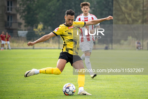 Manuel Torres plays in a game between Wieczysta Krakow and Pogon Grodzisk Mazowiecki in Krakow, Poland, on September 1, 2024. Polish footbal...