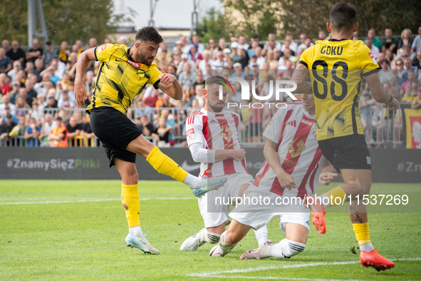 Chuma plays in a game between Wieczysta Krakow and Pogon Grodzisk Mazowiecki in Krakow, Poland, on September 1, 2024. Polish football second...