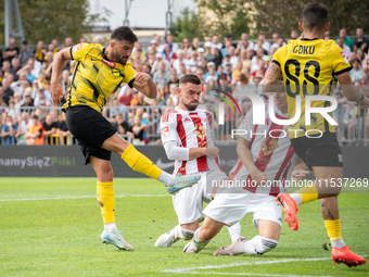 Chuma plays in a game between Wieczysta Krakow and Pogon Grodzisk Mazowiecki in Krakow, Poland, on September 1, 2024. Polish football second...