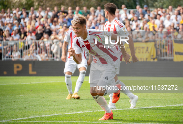 Kamil Odolak plays in a game between Wieczysta Krakow and Pogon Grodzisk Mazowiecki in Krakow, Poland, on September 1, 2024. Polish football...