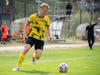 Bartosz Brzek plays in a game between Wieczysta Krakow and Pogon Grodzisk Mazowiecki in Krakow, Poland, on September 1, 2024. Polish footbal...