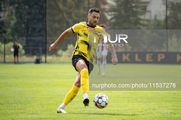 Manuel Torres plays in a game between Wieczysta Krakow and Pogon Grodzisk Mazowiecki in Krakow, Poland, on September 1, 2024. Polish footbal...