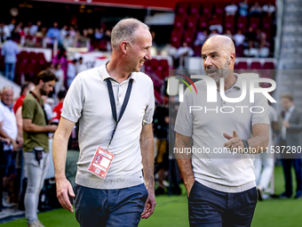 Ard Bierens and PSV trainer Peter Bosz during the match between PSV and Go Ahead Eagles at the Philips Stadium for the Dutch Eredivisie 4th...