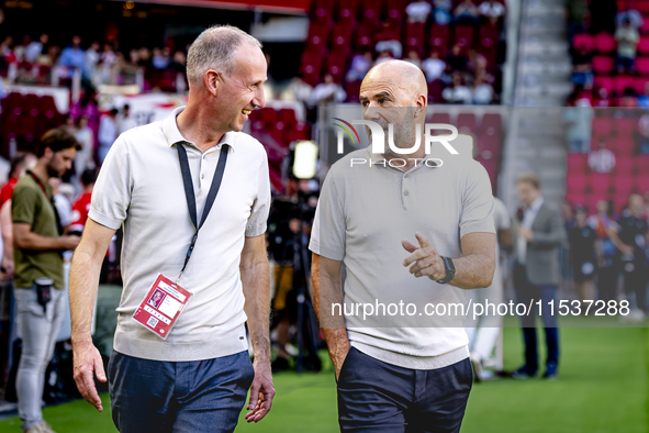 Ard Bierens and PSV trainer Peter Bosz during the match between PSV and Go Ahead Eagles at the Philips Stadium for the Dutch Eredivisie 4th...