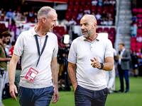 Ard Bierens and PSV trainer Peter Bosz during the match between PSV and Go Ahead Eagles at the Philips Stadium for the Dutch Eredivisie 4th...