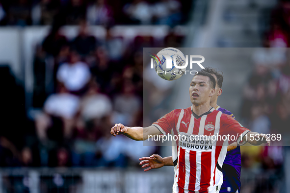 PSV player Hirving Lozano plays during the match PSV vs. Go Ahead Eagles at the Philips Stadium for the Dutch Eredivisie 4th round season 20...