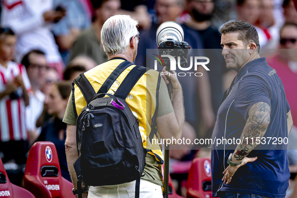 Photographer Peter van Gogh discusses with the security of PSV during the match PSV vs. Go Ahead Eagles at the Philips Stadium for the Dutch...