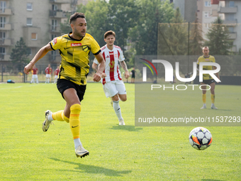 Manuel Torres plays in a game between Wieczysta Krakow and Pogon Grodzisk Mazowiecki in Krakow, Poland, on September 1, 2024. Polish footbal...