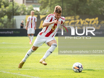 Kacper Sommerfeld plays in a game between Wieczysta Krakow and Pogon Grodzisk Mazowiecki in Krakow, Poland, on September 1, 2024. Polish foo...