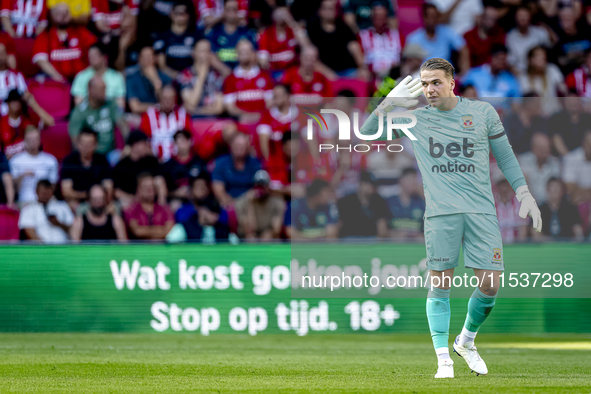 Go Ahead Eagles goalkeeper Luca Plogmann plays during the match PSV vs. Go Ahead Eagles at the Philips Stadium for the Dutch Eredivisie 4th...