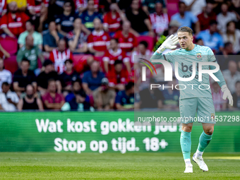 Go Ahead Eagles goalkeeper Luca Plogmann plays during the match PSV vs. Go Ahead Eagles at the Philips Stadium for the Dutch Eredivisie 4th...