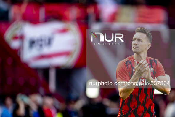 PSV player Luuk de Jong plays during the match PSV vs. Go Ahead Eagles at the Philips Stadium for the Dutch Eredivisie 4th round season 2024...