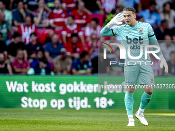 Go Ahead Eagles goalkeeper Luca Plogmann plays during the match PSV vs. Go Ahead Eagles at the Philips Stadium for the Dutch Eredivisie 4th...