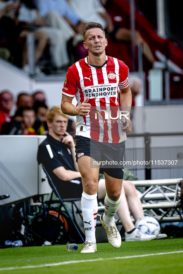 PSV player Luuk de Jong gets injured during the match PSV vs. Go Ahead Eagles at the Philips Stadium for the Dutch Eredivisie 4th round seas...