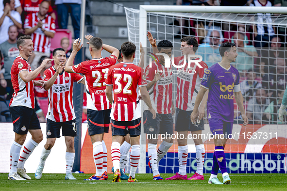 During the match between PSV and Go Ahead Eagles at the Philips Stadium for the Dutch Eredivisie 4th round season 2024-2025 in Eindhoven, Ne...