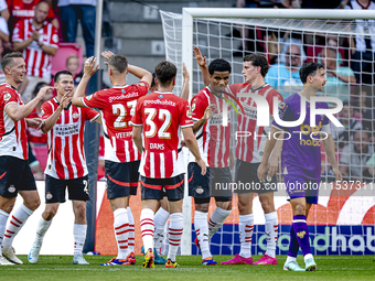 During the match between PSV and Go Ahead Eagles at the Philips Stadium for the Dutch Eredivisie 4th round season 2024-2025 in Eindhoven, Ne...