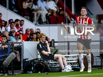 PSV player Luuk de Jong gets injured during the match PSV vs. Go Ahead Eagles at the Philips Stadium for the Dutch Eredivisie 4th round seas...