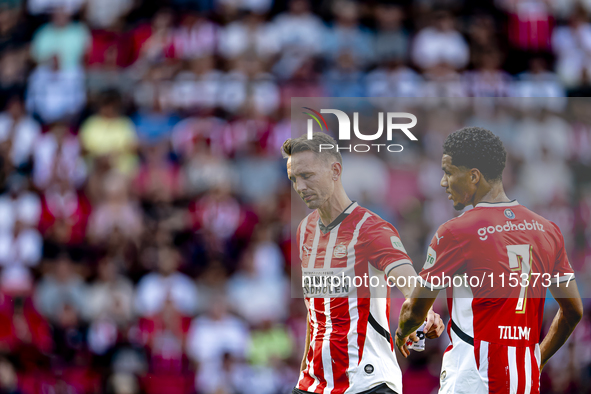 PSV player Luuk de Jong gets injured during the match PSV vs. Go Ahead Eagles at the Philips Stadium for the Dutch Eredivisie 4th round seas...