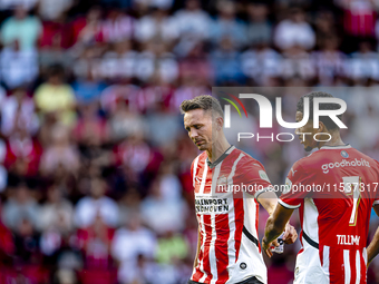 PSV player Luuk de Jong gets injured during the match PSV vs. Go Ahead Eagles at the Philips Stadium for the Dutch Eredivisie 4th round seas...