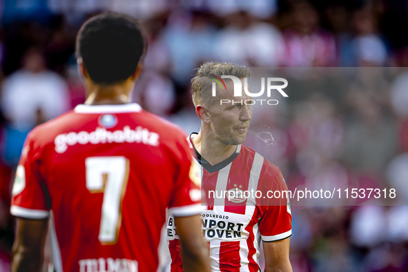 PSV player Luuk de Jong gets injured during the match PSV vs. Go Ahead Eagles at the Philips Stadium for the Dutch Eredivisie 4th round seas...