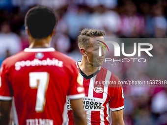 PSV player Luuk de Jong gets injured during the match PSV vs. Go Ahead Eagles at the Philips Stadium for the Dutch Eredivisie 4th round seas...