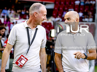 Ard Bierens and PSV trainer Peter Bosz during the match between PSV and Go Ahead Eagles at the Philips Stadium for the Dutch Eredivisie 4th...