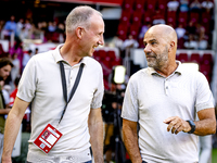 Ard Bierens and PSV trainer Peter Bosz during the match between PSV and Go Ahead Eagles at the Philips Stadium for the Dutch Eredivisie 4th...