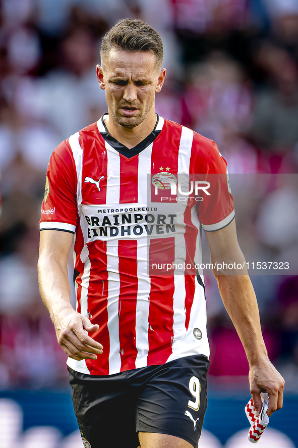 PSV player Luuk de Jong gets injured during the match PSV vs. Go Ahead Eagles at the Philips Stadium for the Dutch Eredivisie 4th round seas...