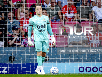 Go Ahead Eagles goalkeeper Luca Plogmann plays during the match PSV vs. Go Ahead Eagles at the Philips Stadium for the Dutch Eredivisie 4th...