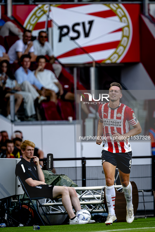 PSV player Luuk de Jong gets injured during the match PSV vs. Go Ahead Eagles at the Philips Stadium for the Dutch Eredivisie 4th round seas...