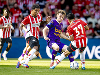 Go Ahead Eagles player Jakob Breum, PSV player Malik Tillman, and PSV player Richard Ledezma during the match PSV vs. Go Ahead Eagles at the...