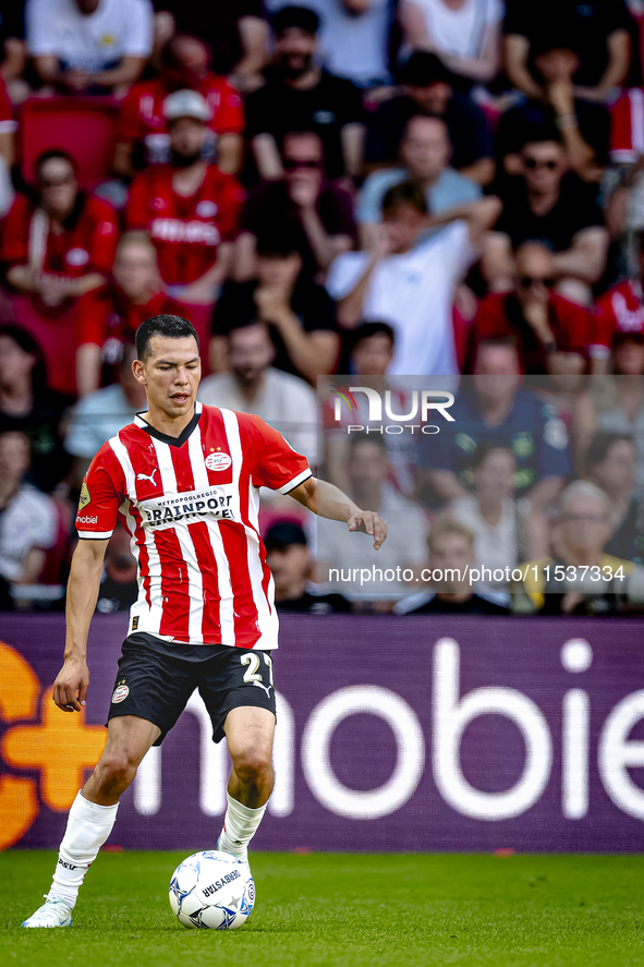 PSV player Hirving Lozano plays during the match PSV vs. Go Ahead Eagles at the Philips Stadium for the Dutch Eredivisie 4th round season 20...