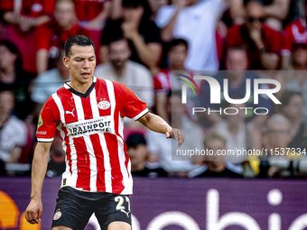 PSV player Hirving Lozano plays during the match PSV vs. Go Ahead Eagles at the Philips Stadium for the Dutch Eredivisie 4th round season 20...