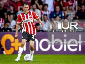 PSV player Hirving Lozano plays during the match PSV vs. Go Ahead Eagles at the Philips Stadium for the Dutch Eredivisie 4th round season 20...