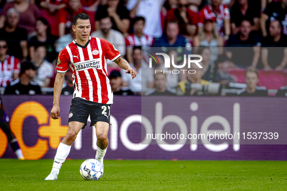 PSV player Hirving Lozano plays during the match PSV vs. Go Ahead Eagles at the Philips Stadium for the Dutch Eredivisie 4th round season 20...