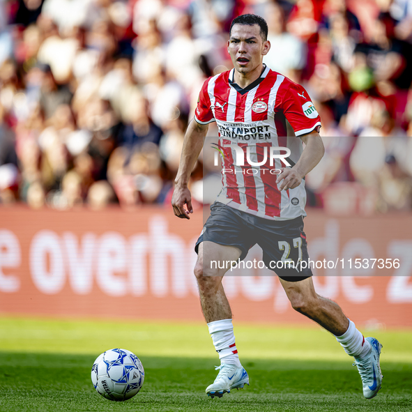 PSV player Hirving Lozano plays during the match PSV vs. Go Ahead Eagles at the Philips Stadium for the Dutch Eredivisie 4th round season 20...