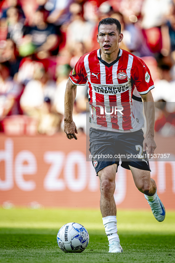 PSV player Hirving Lozano plays during the match PSV vs. Go Ahead Eagles at the Philips Stadium for the Dutch Eredivisie 4th round season 20...