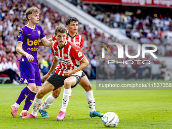 PSV player Guus Til during the match PSV vs. Go Ahead Eagles at the Philips Stadium for the Dutch Eredivisie 4th round season 2024-2025 in E...